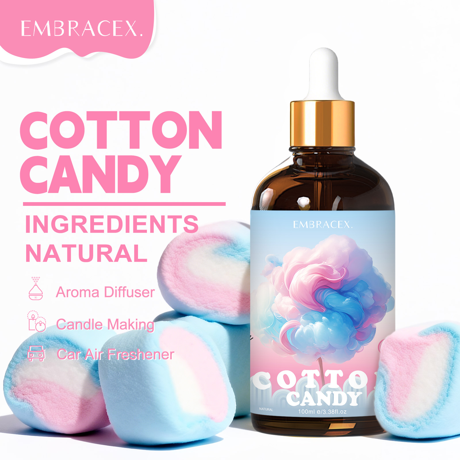 Home Fragrance Gift - 100ml コットンキャンディフレグランスオイル ディフューザー キャンドル作り 友人へのギフト スイートな香りのリードディフューザーオイル