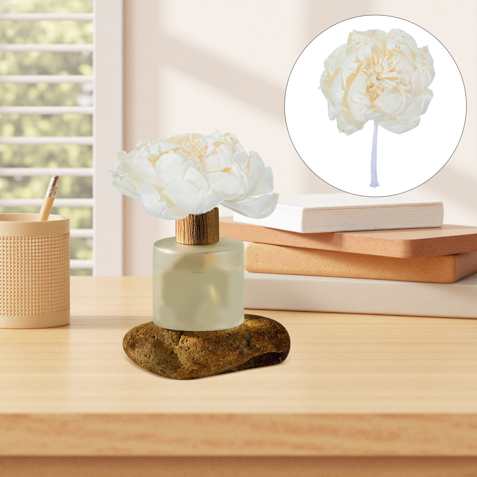 Home Fragrance Usa - 牡丹の花型フレグランスディフューザー 12cm 人工牡丹の花の香りの装飾用エッセンシャルオイルアロマディフューザー 交換用 ホーム用